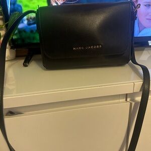 Marc Jacobs Black Leather Crossbody Bag with Flap Closure